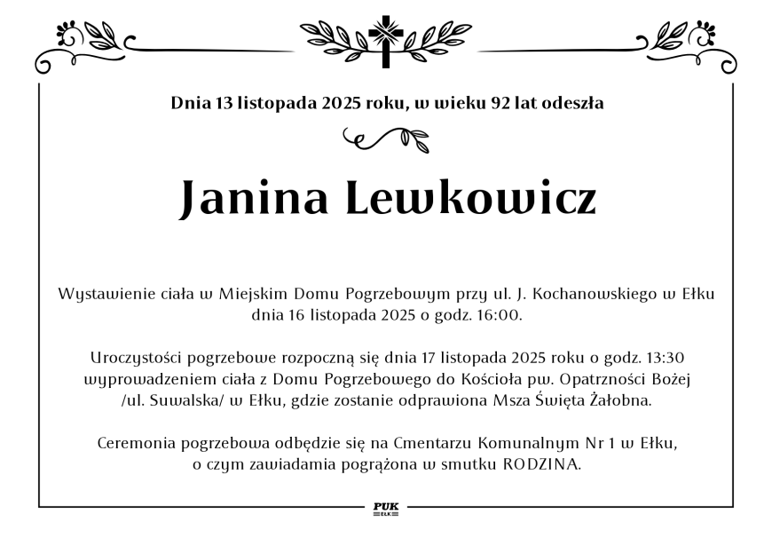 Janina Lewkowicz - nekrolog